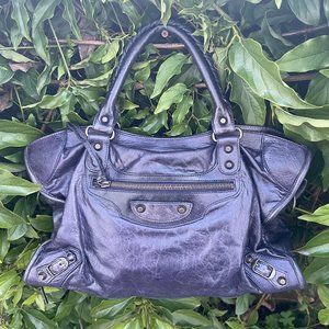 Auth S/S 2006 Balenciaga Chevre Ink Purple City Shoulder Bag